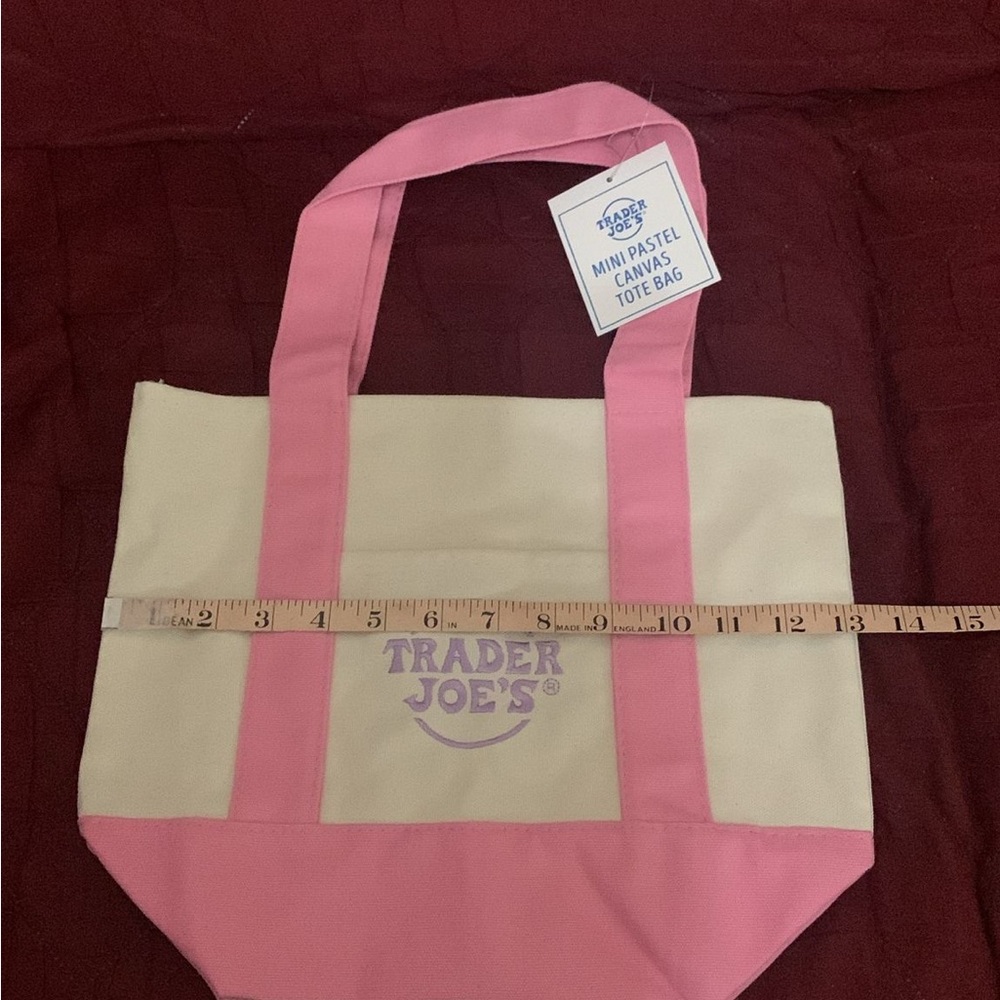 Trader Joe Pink and Cream mini Canvas Tote Bag